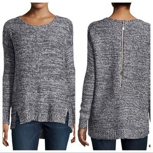 Line Marbled Knit Back-Zip Tunic Sweater Gray S/P